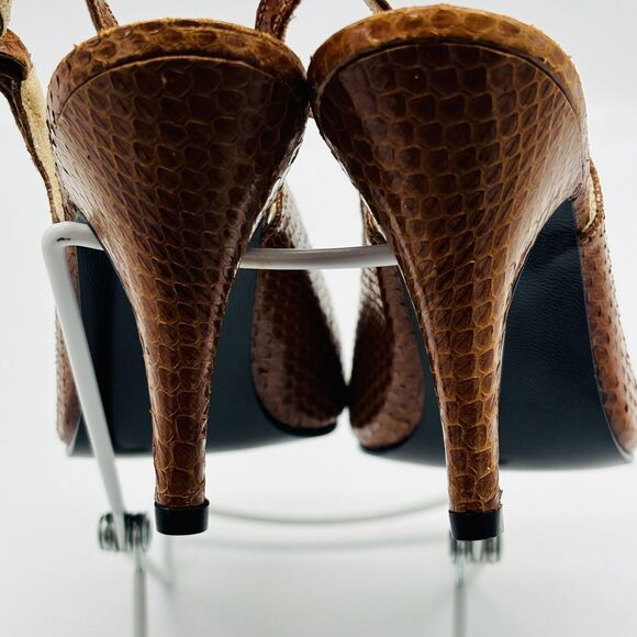 Women's Slingback Heels Shoes Size 6 Fanfares Tan Leather 3.5 in Heel Peep Toe - Picture 6 of 7